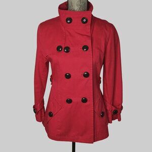 COFFEESHOP Red Double Breasted Trench Jacket Cotton Lined M Utilitarian Chic